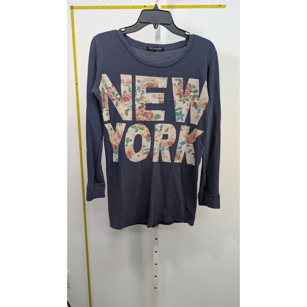 Rock Rose Classic Womens New York Floral Graphic Sweatshirt Navy Blue Small USA